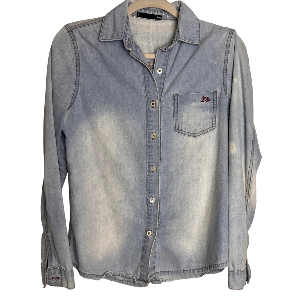 TNG Womens Denim Shirt Light Wash Long‎ Sleeve Casual Button Down Top